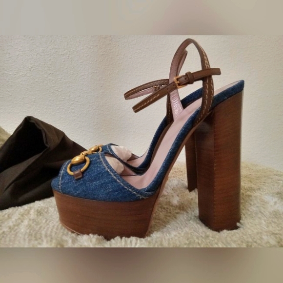 GUCCI DENIM CLAUDIE HORSEBIT PLATFORM - Picture 3 of 6